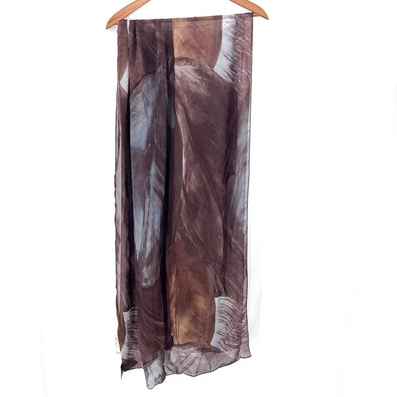 Eskandar 100% Silk Brown Ficus Elasticus Georgette Scarf - Picture 5 of 10